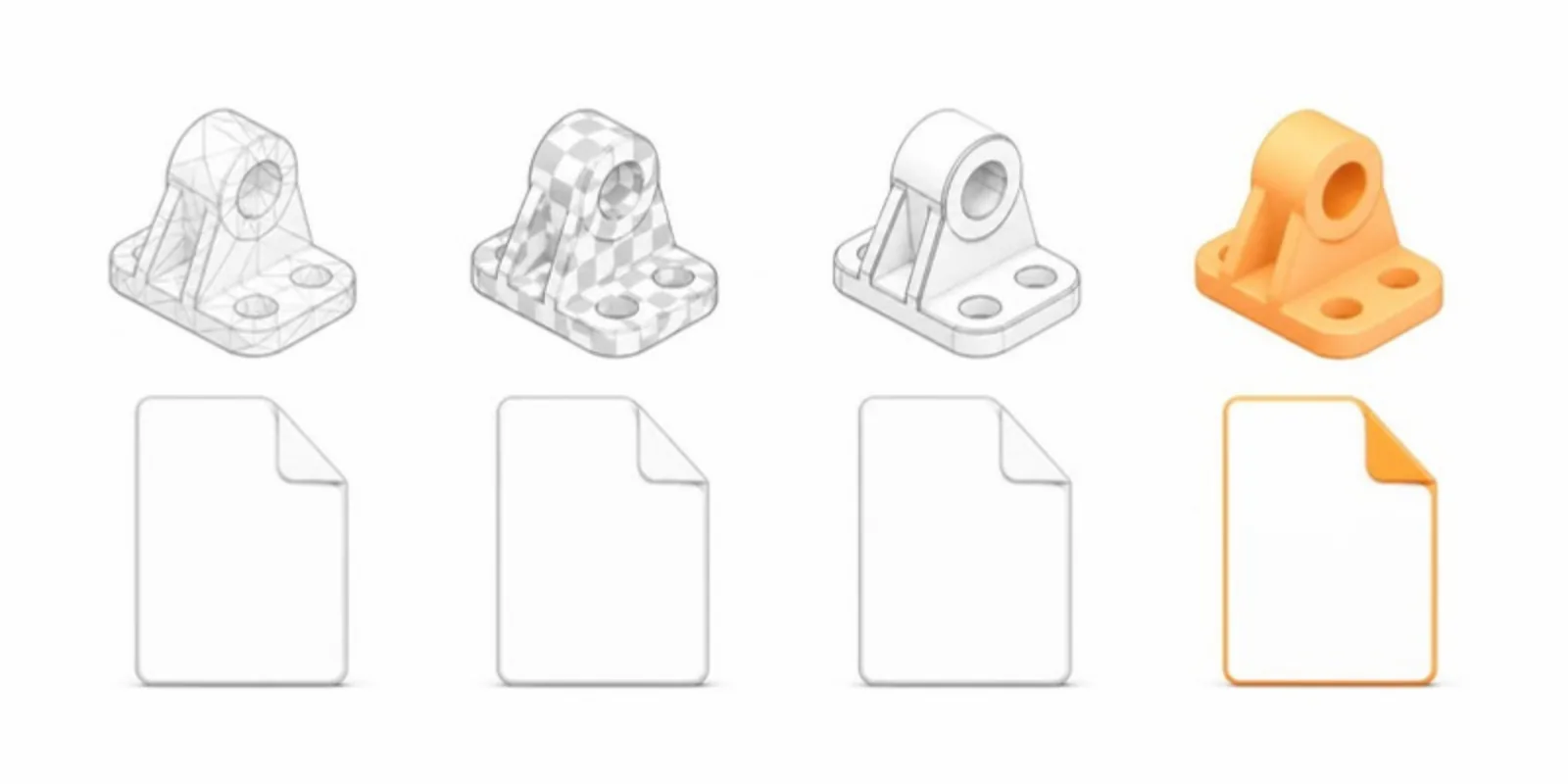 Four 3D file types, each with the kind of model it holds