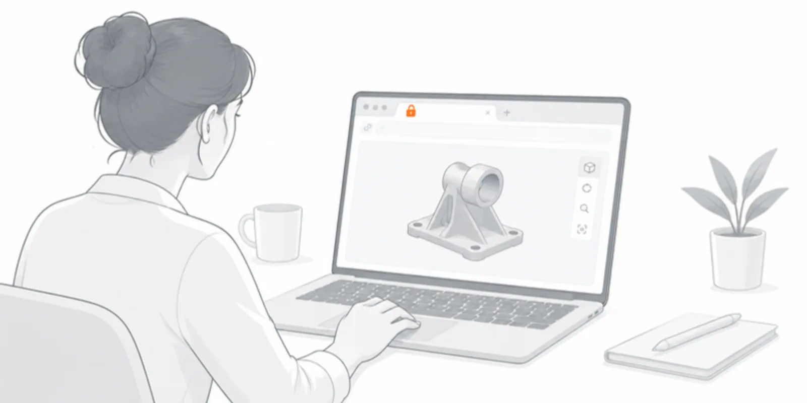 A reviewer at a laptop opening a private review link to a 3D model