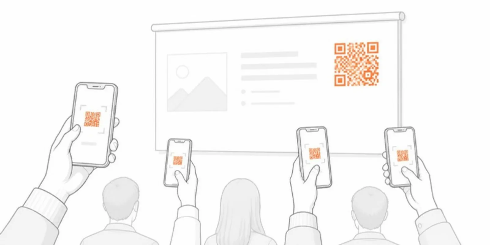 Phones scanning a QR code on a projected slide