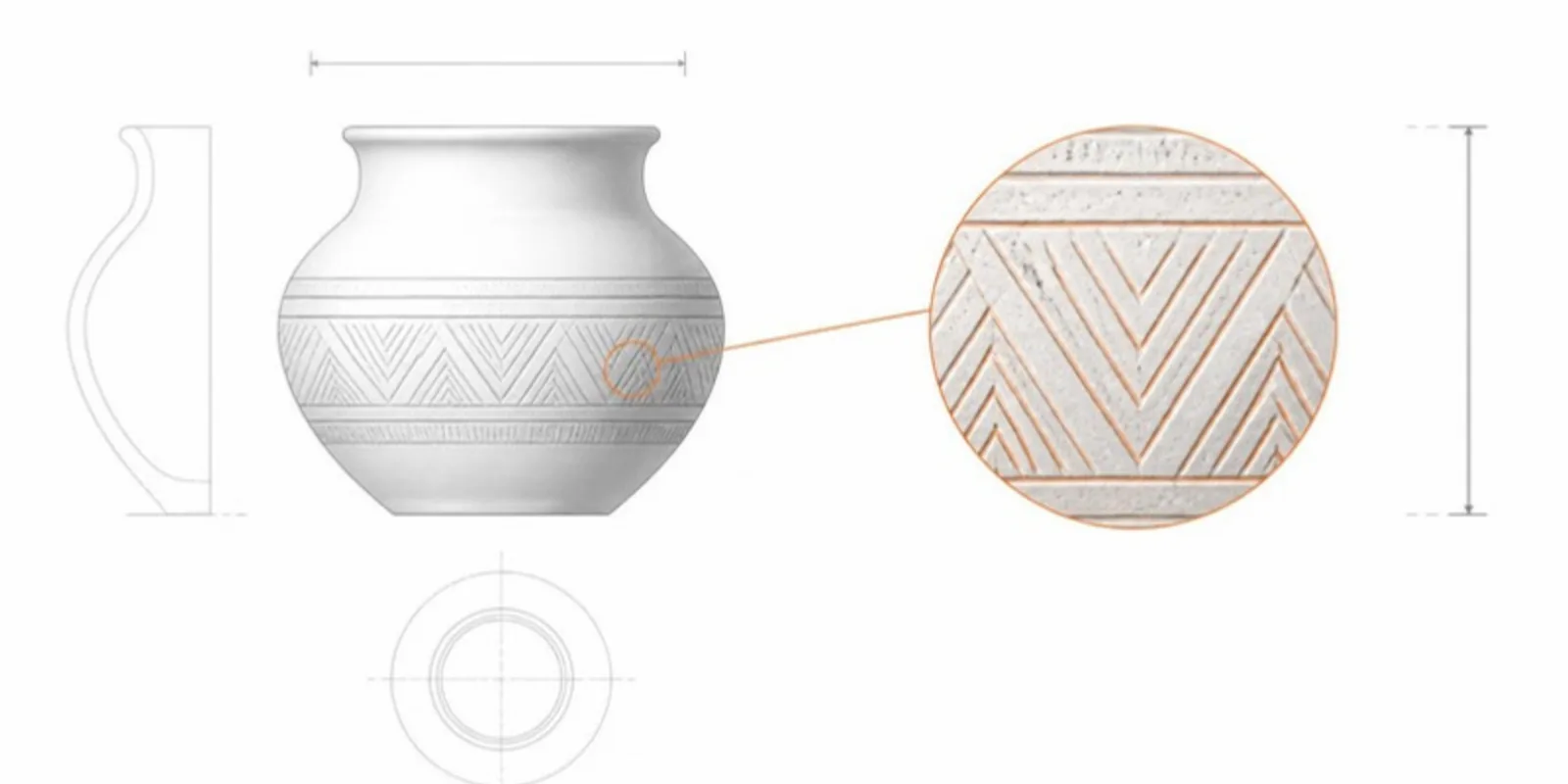 Zooming into surface detail on a scanned pot
