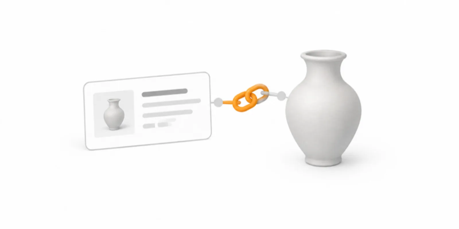 A citation card with a link chain icon attached to a small 3D model of a vase