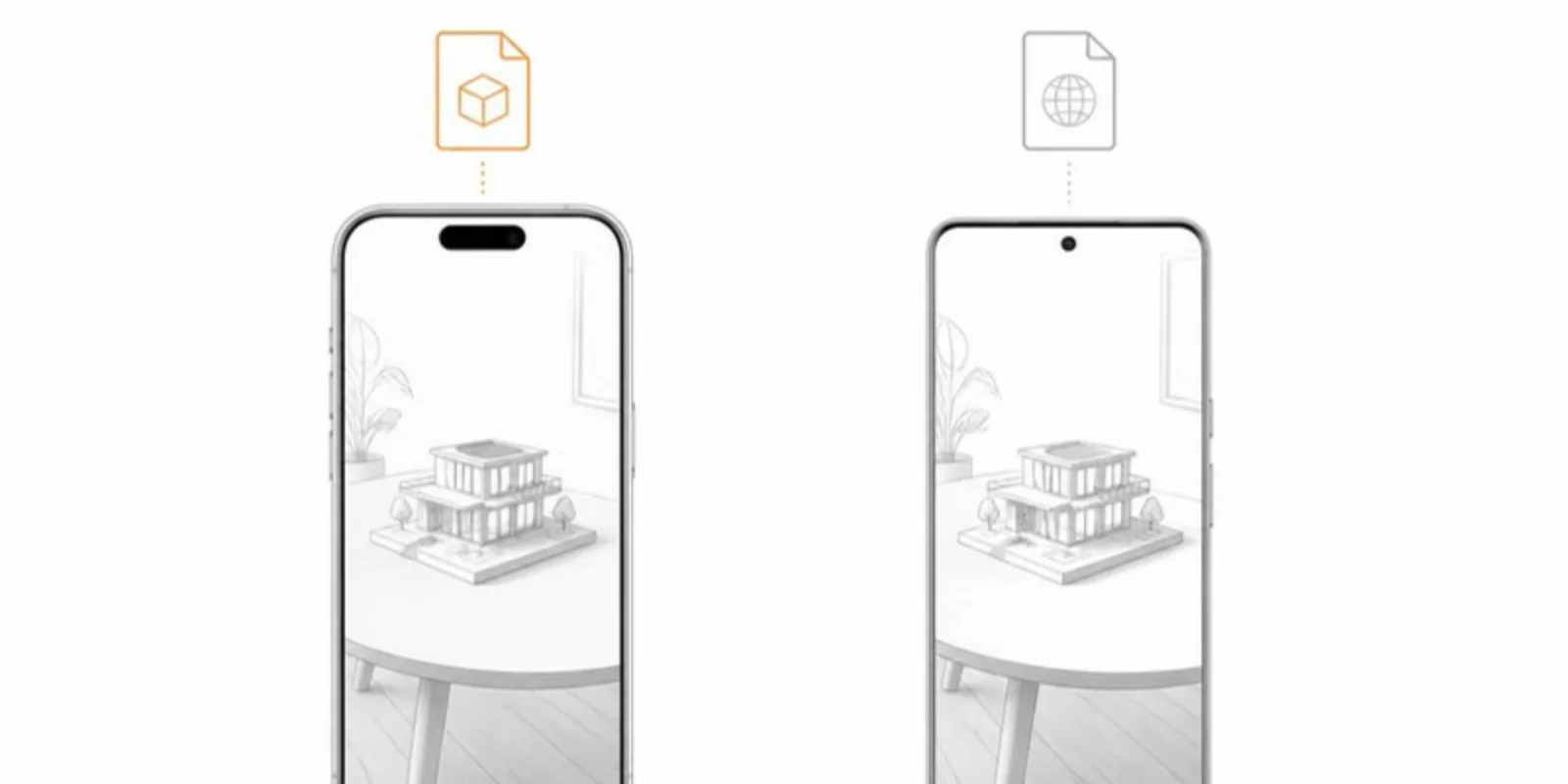 An iPhone and an Android phone showing AR