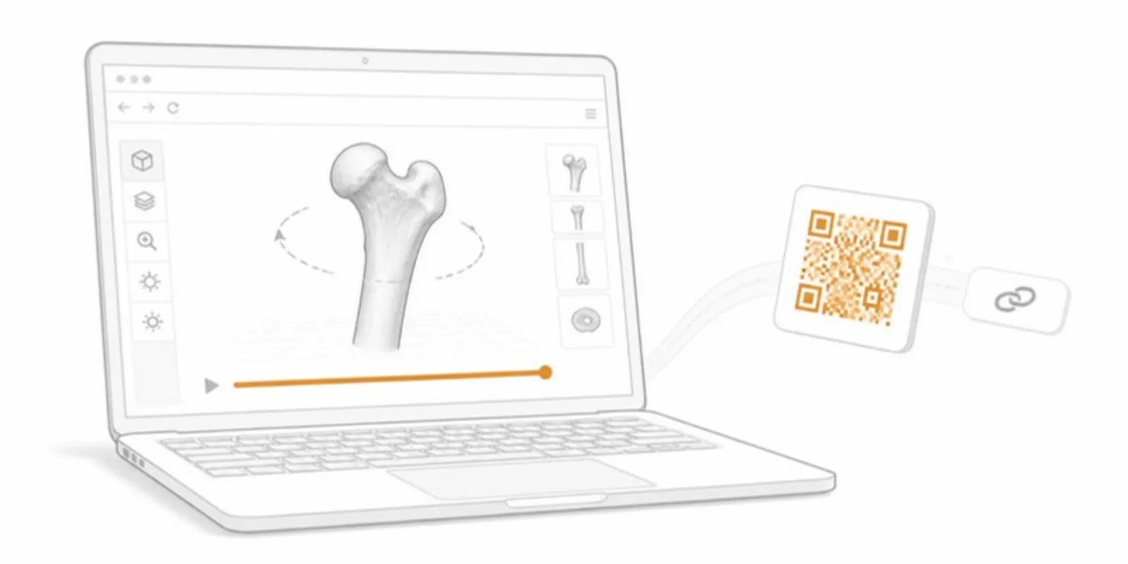 A converted bone model with its viewer link and QR code