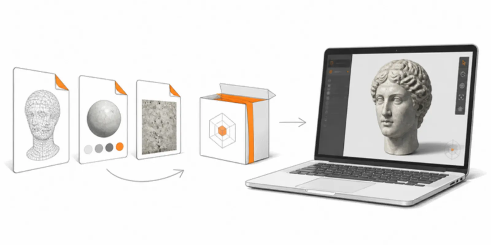 Mesh, material and texture files combined into one model shown in a web viewer
