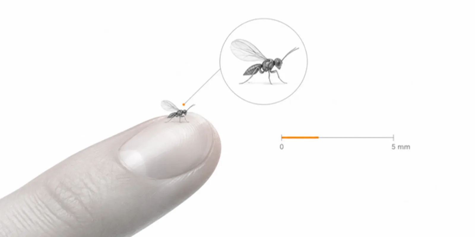 A tiny specimen shown at real size on a fingertip in AR next to a scale bar
