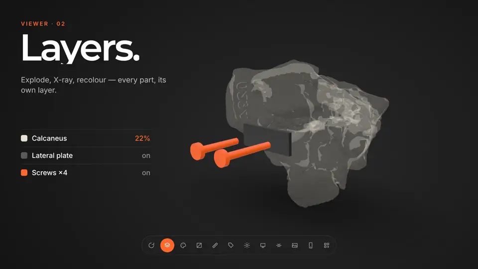 The AcademicAR viewer showing the layers tool on a 3D model
