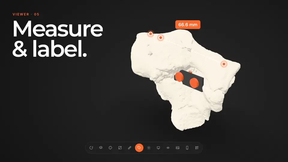 The AcademicAR viewer showing the measure and label tool on a 3D model