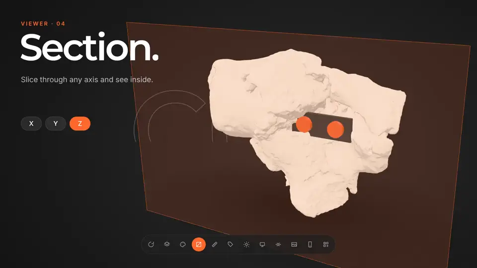 The AcademicAR viewer showing the section plane tool on a 3D model