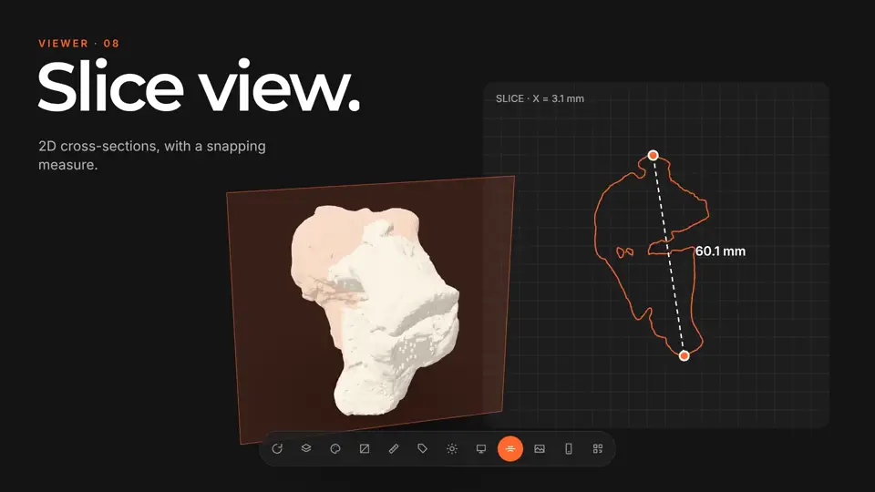 The AcademicAR viewer showing the slice view tool on a 3D model